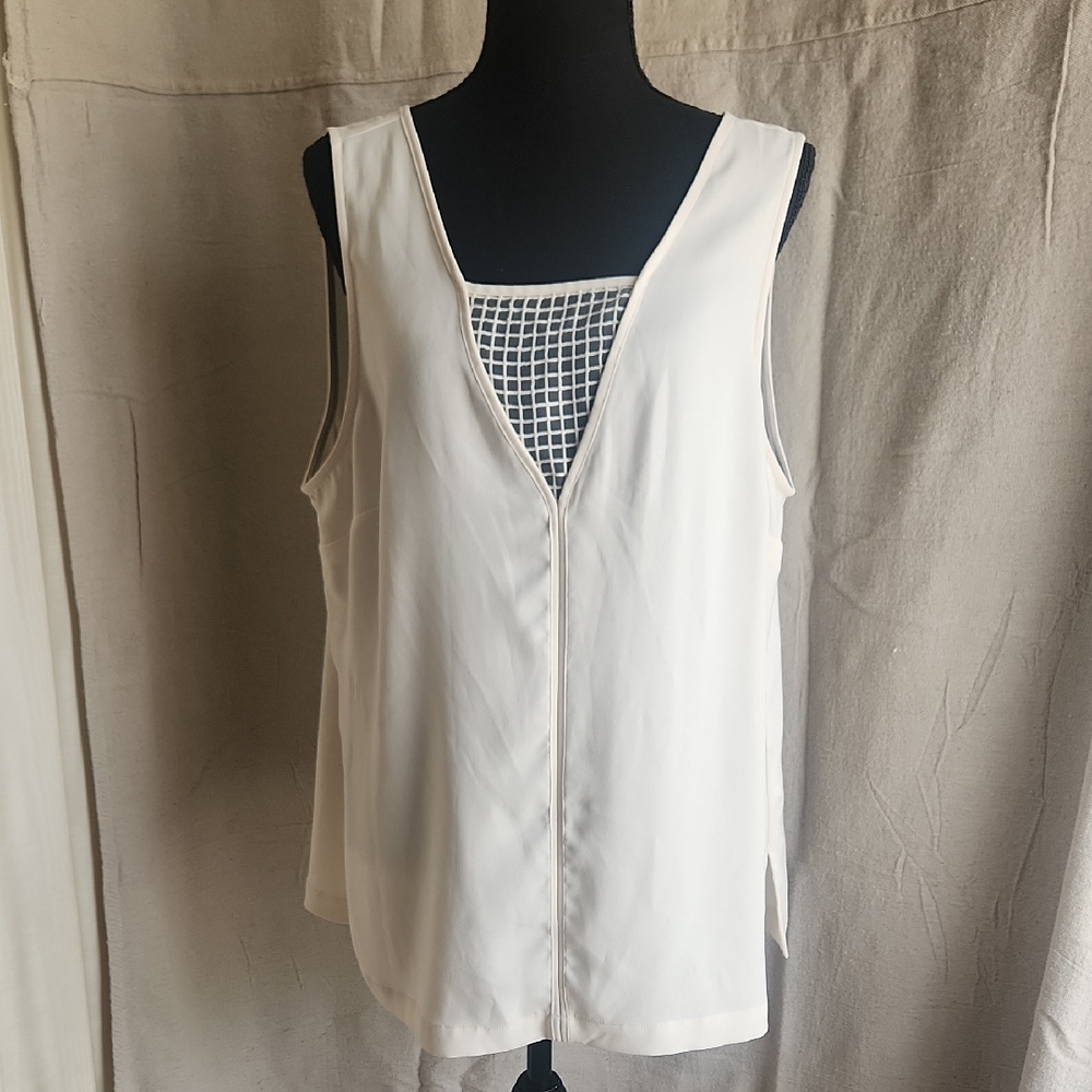 White and Blue Cut Out Relaxed Tank Top
